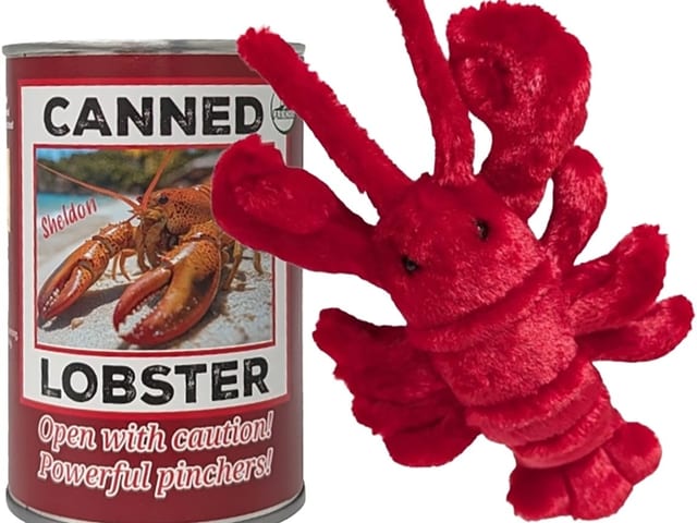 Sheldon the Canned Lobster - Eco-Friendly Plush w/Jokes Foil Lid.