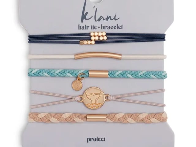 "Protect" Beachy Blues and Sands with Whale Charm Hair Tie Bracelets.