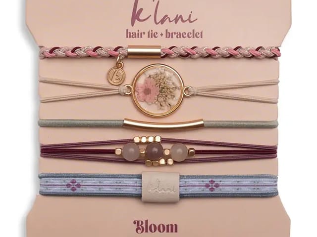 "Bloom" Maroon and Pink with Pressed Flowers Hair Tie Bracelets.