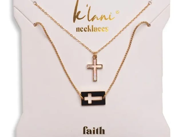 "Faith" Necklace Set Gold Mother of Pearl.